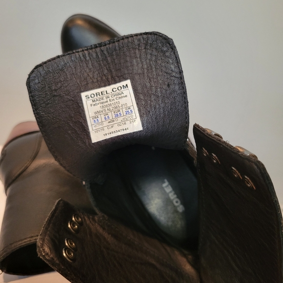 Sorel After Hours Black & Brown Lace Up Leather Wedge Wooden Heel Boots SZ 8.5 - Picture 12 of 13